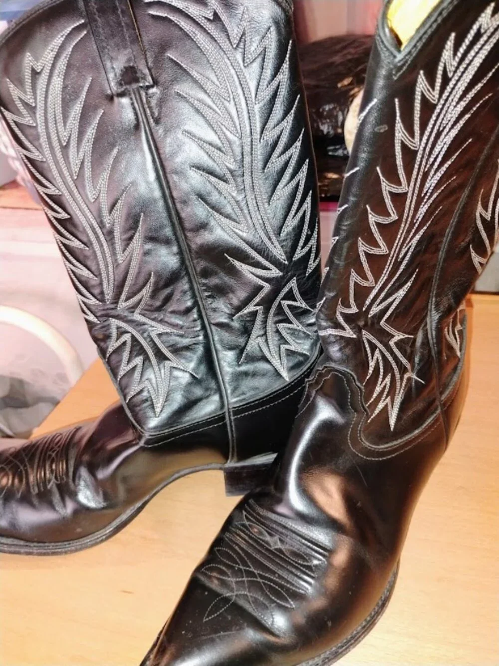 Vintage Nocona Black Leather Cowboy Boots - Pointed Toe Size 10.5